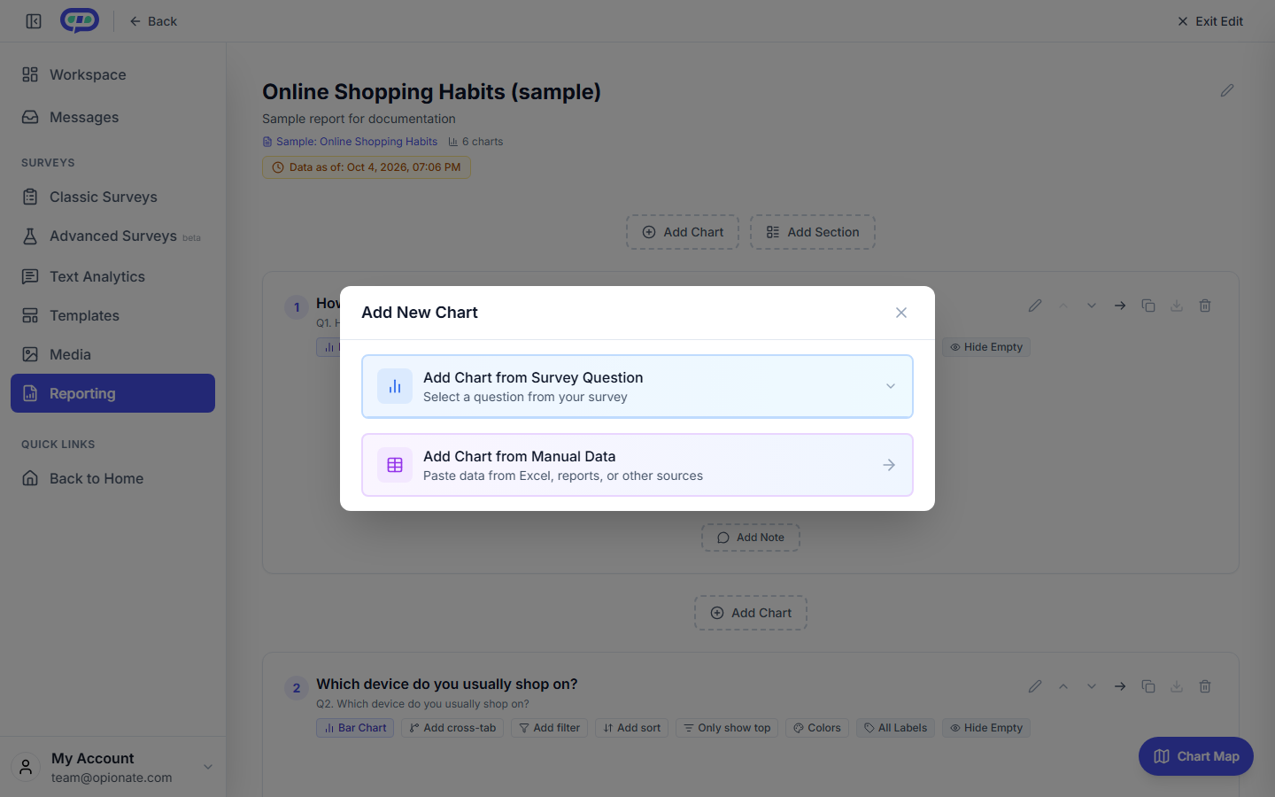Adding a chart to a dashboard report and choosing its data source