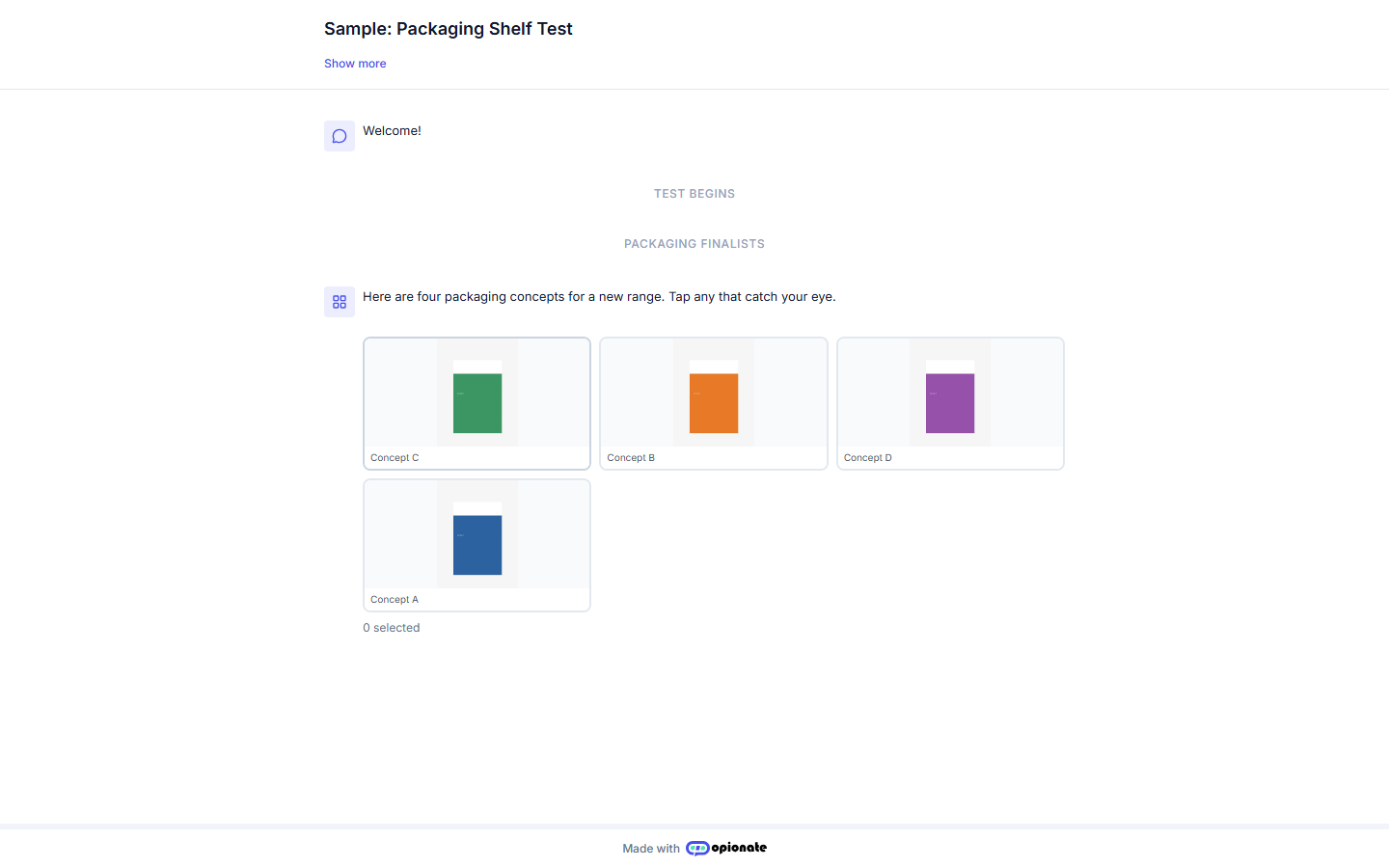 A respondent's grid of the same four sample images, with the labels Concept A to Concept D shown under each one
