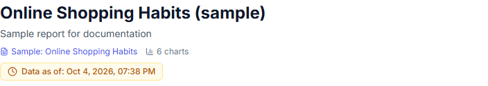 A report header showing a Data as of badge with a specific date and time