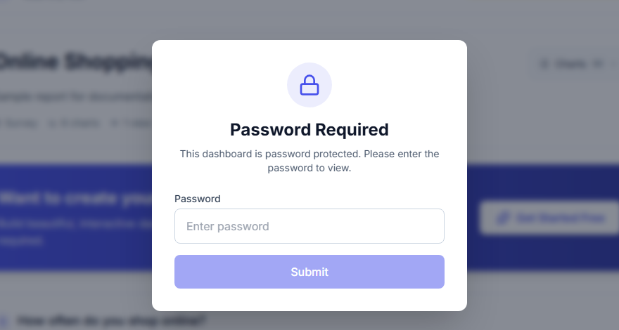 A Password Required dialog shown before a shared report’s charts become visible
